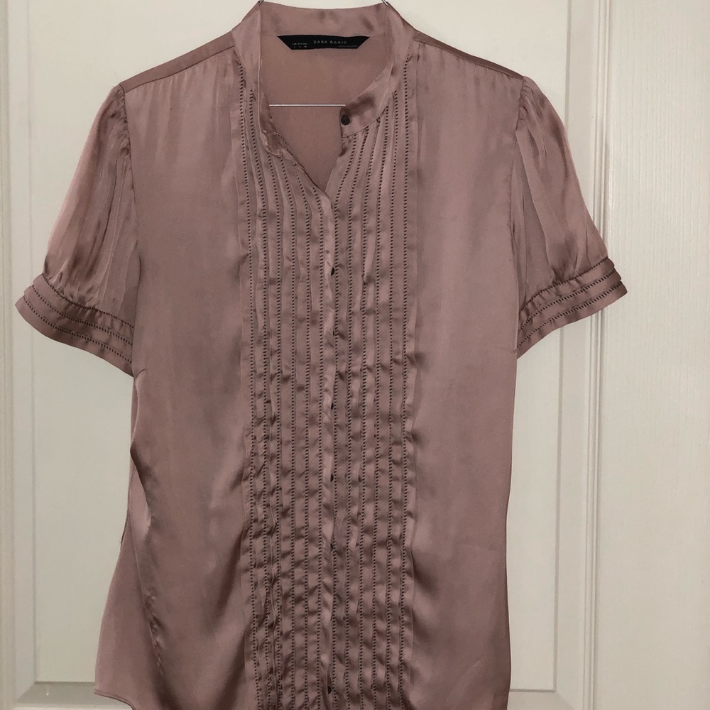 pink silk shirt